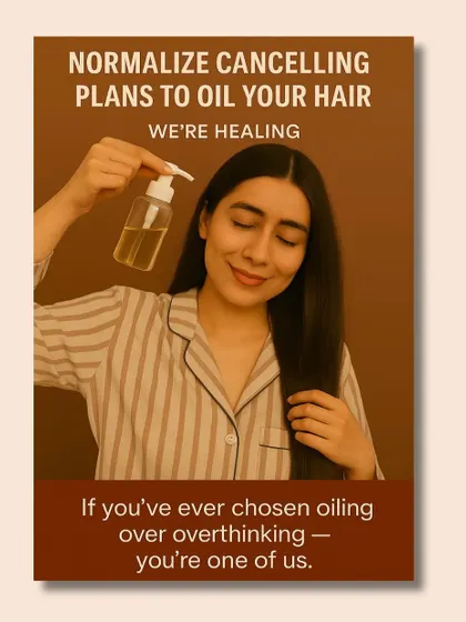 A post for everyone who understands that self-care sometimes means cancelling plans to oil your hair. It's about choosing a healing ritual over overthinking, and my clean hair oils are perfect for that moment of peace.