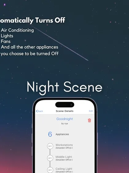 This "Night Scene" automatically turns off the air conditioning, lights, fans, and any other appliances you choose, all with one tap before you go to sleep.