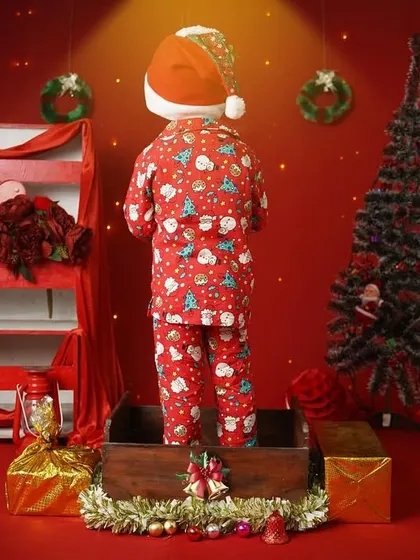 Santa Claus is coming to town. A creative shot from the back, building anticipation for the Christmas fun.