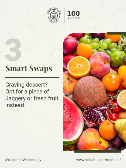 To manage sugar cravings, we suggest smart swaps. Opting for a piece of jaggery or fresh fruit instead of processed desserts is a healthier choice.