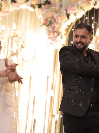 The bride and groom sharing a dance. We work to make sure every performance is filled with genuine smiles and connection.