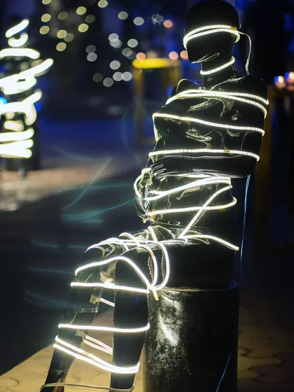 Another creative light installation, this piece adds an element of modern art and intrigue to the party's decor.