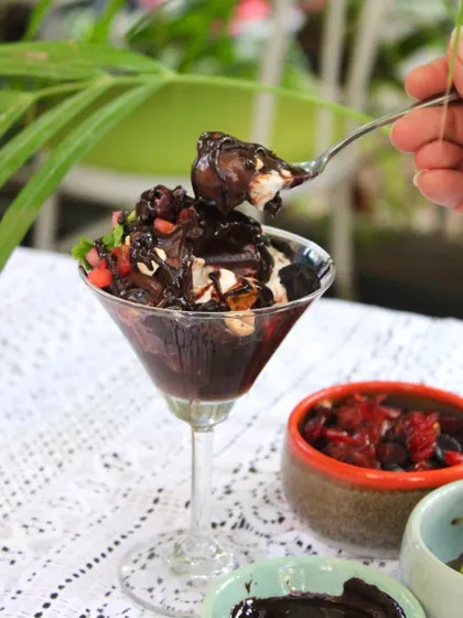 Another tempting spoonful of our chocolate sundae. You can see the combination of textures and flavors that make it so irresistible.
