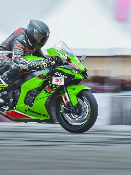 Another shot of the green Kawasaki Ninja ZX-10R, a perfect example of a production superbike ready to dominate the quarter-mile.