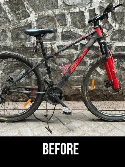 The 'before' condition of the same Frog MTB. It was dusty and in need of a general tune up, which we were happy to provide.