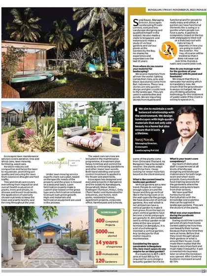 Another page from our feature in the Indian Express. The article highlights our design philosophy, our comprehensive services, and our experience in completing over 400 projects.