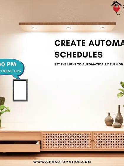 Create automated schedules for your lighting to enhance convenience and save energy. Here, the lights are set to turn on at 10% brightness at 6:00 PM, creating a welcoming evening atmosphere.