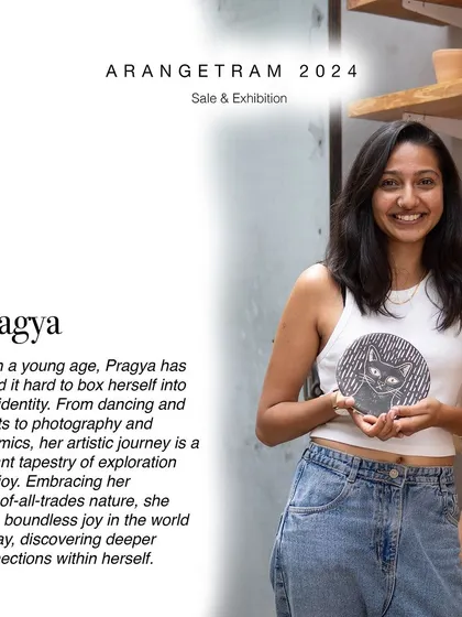 Pragya's Arangetram collection, "A little bit of this, a little bit of that," mirrors her multifaceted nature. From light, angular pieces to textured, uneven forms, her work is a vibrant tapestry of exploration that celebrates individuality and artistic evolution.