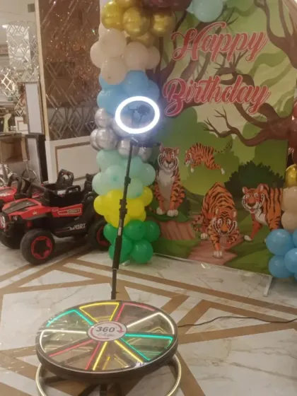 The 360-degree photo booth is a fantastic addition to any party, creating dynamic and fun video clips that guests love to share. It's a modern entertainment option that captures the energy of your celebration perfectly.