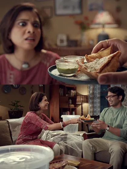 A still from a commercial shoot for Nerolac Paints. This shows my work in creating natural, character-driven makeup for television ads.