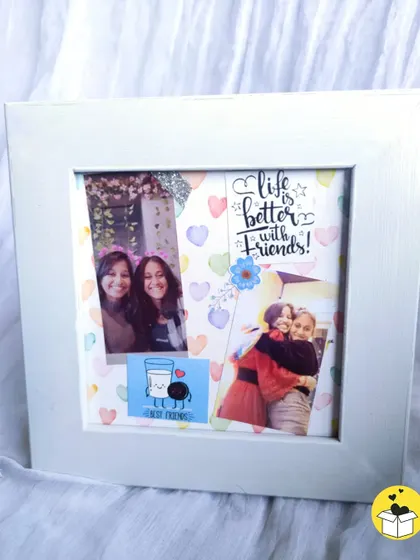 A clear, straight-on shot of the friendship layout frame, showing the arrangement of photos and decorative elements.