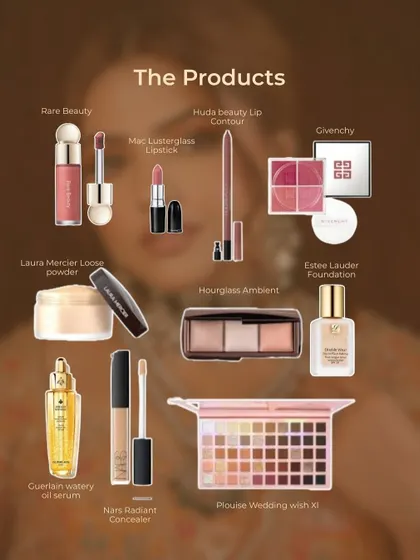 Here are the exact products I used to create the "Marigold Muse" look. From the Guerlain watery oil serum for skin prep to the PLouise eyeshadow palette, you can see the full luxury lineup.