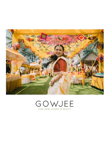 A beautiful portrait of the bride at her colorful Haldi event.