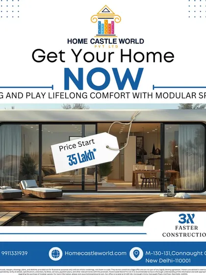 This ad emphasizes our promise of "3x faster construction" for our modular spaces. Starting at 35 Lakh, we offer plug-and-play comfort for a modern, hassle-free living experience.