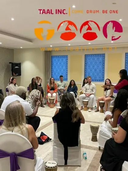 Another shot from our session with a diverse international group. It's always inspiring to see people from different backgrounds connect instantly through the shared language of drumming.