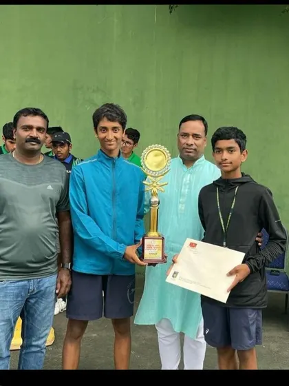 Another shot of the doubles winners at the Karnataka regional school games prize distribution ceremony.