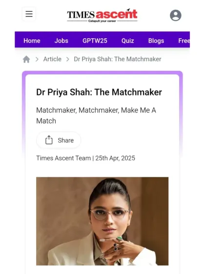 The Times of India, Etimes, and Times Ascent have chronicled my journey extensively, from receiving the Inspiring Entrepreneur Award to being ranked among the world's top 3 elite matchmakers. These articles detail my philosophy of creating 'organic connections' and building a heritage institution for arranged love marriages.