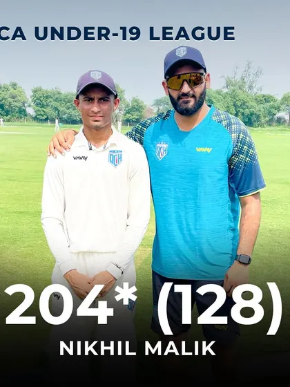 A graphic highlighting Nikhil Malik's destructive 204 not out. This is the kind of power-hitting we nurture.