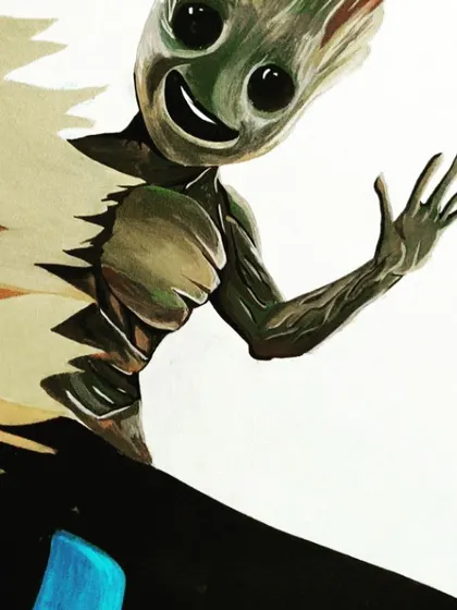 We love adding fun details, like little Groot waving from Rocket's shoulder. It adds personality to the artwork.