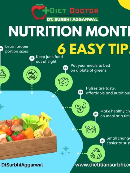In celebration of Nutrition Month, here are six easy tips to improve your diet. These include learning proper portion sizes, keeping junk food out of sight, and making one healthy choice at a time.