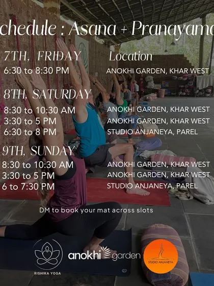 This schedule outlines the Asana and Pranayama sessions with renowned teacher Ian Lewis, who brings his wisdom from studying with B.K.S. Iyengar Guruji.