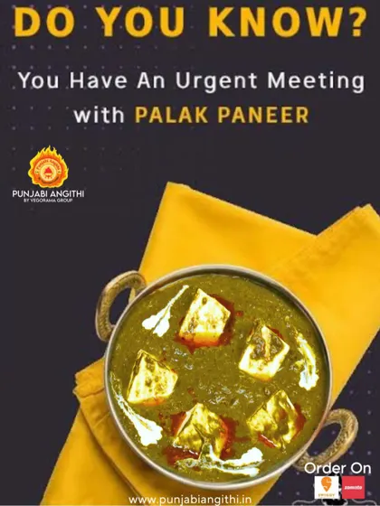 Did you know? You have an urgent meeting with our Palak Paneer. This is a reminder you can't ignore. Soft paneer cubes in a smooth, flavourful spinach gravy.