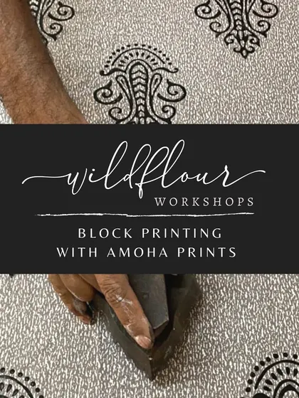 (Image) I was thrilled to partner with Wildflour Workshops in Seychelles to bring the ancient art of block printing to a new audience. This flyer announced our tote bag printing session over coffee and cake.