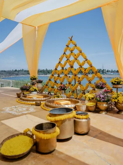 A lakeside Haldi with stunning decor and a super fun crowd. We capture both the beautiful setup and the candid, joyful moments of the celebration.