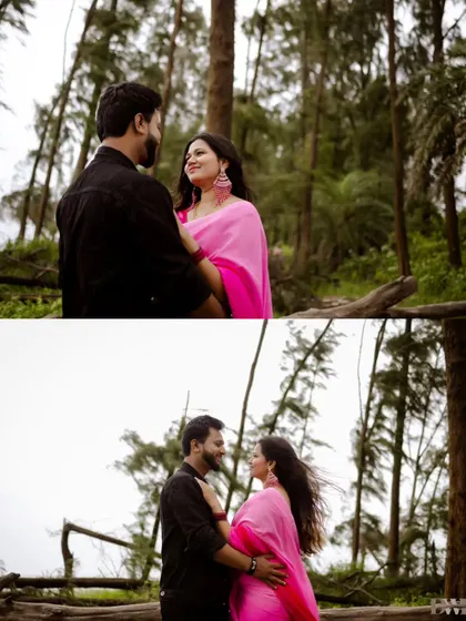 An intimate gaze shared amidst the tall trees. I often use the natural environment to create a sense of seclusion, making it feel like the couple is in their own private world.