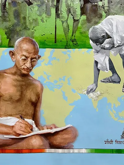 A detailed shot of the lower half of my Gandhi watercolor painting.