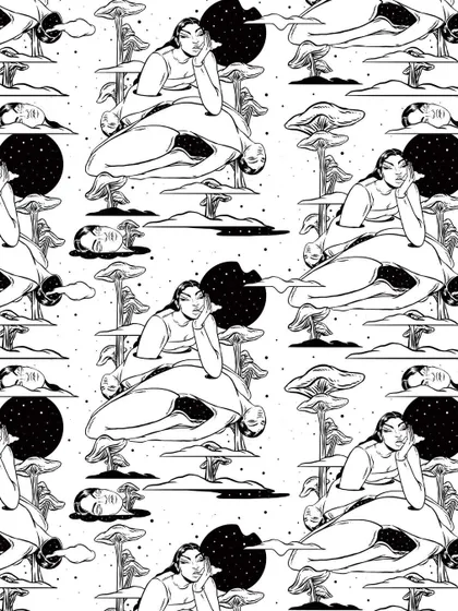 The black and white version of the 'Daydreaming' seamless pattern.