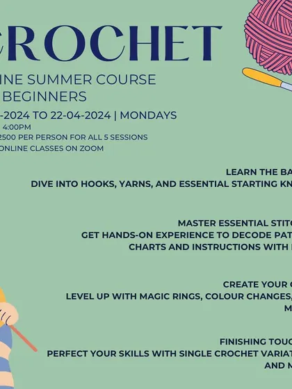 Our beginner crochet course is perfect for summer. Dive into hooks, yarns, and essential stitches to create your own projects.