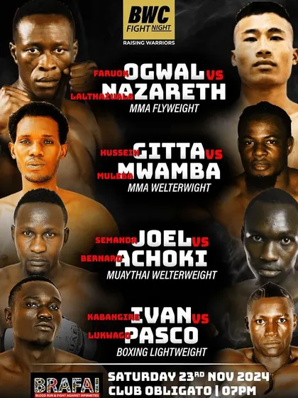 The official fight poster for Nazaret's main event in Uganda. This represents a huge step for our team onto the international stage.