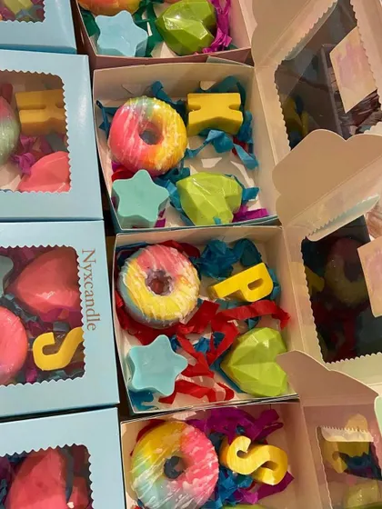We also offer smaller, budget-friendly return favors like these soap boxes. They can be customized with different shapes, colors, and even initial letters.