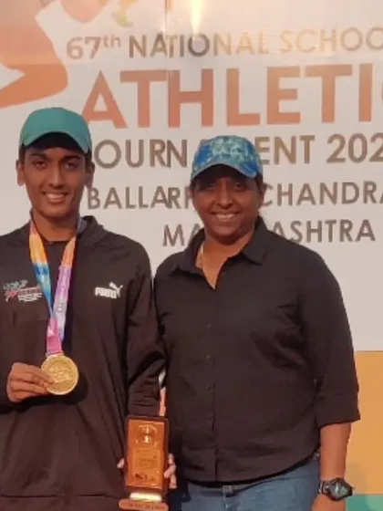 Celebrating a triple gold medal win. Here I am with my athlete Jason Castelino at the SGFI National Athletics Meet. He dominated the Boys U/19 category in the 100m, 200m, and 4x100m relay.