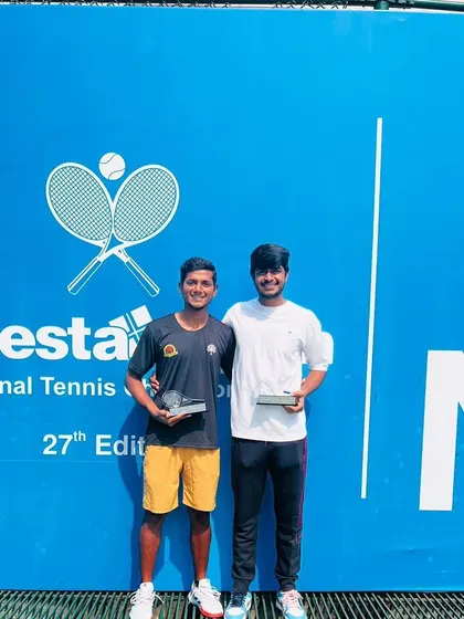 Our player Oges and his partner as Men's Doubles winners at the Fenesta Nationals, the premier national tournament in India.