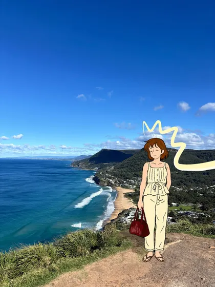 A Ghibli-style cartoon version of my outfit, complete with a simple crown doodle. Perfect for fans of the animation style.