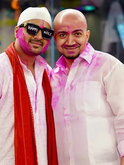 A close-up from the Holi celebration, posing with a friend. These are the moments that make our fitness community a true family.