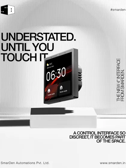 This is my new 4-inch interface. It's a control panel so discreet it becomes part of the space, but so powerful it commands every connected device in your home. Understated, until you touch it.
