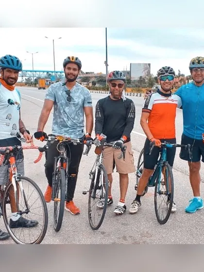 The cycling squad, all geared up and ready to ride. We train in all conditions to prepare for race day.