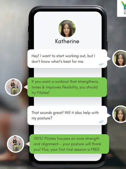 Curious about Pilates? This chat shows a typical conversation I have with new clients. Yes, it will help your posture, and yes, your first trial session is free!