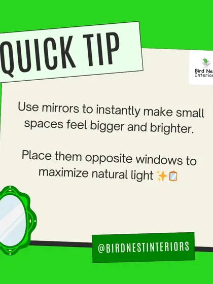 A quick tip on using mirrors. Placing them opposite windows can instantly make a small space feel bigger and brighter by maximizing natural light.