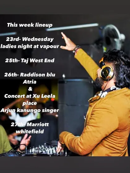 This lineup includes a concert with singer Arjun Kanungo at Xu Leela Place and events at premium hotels like Taj West End and Radisson Blu, showing my involvement in high-profile gigs.