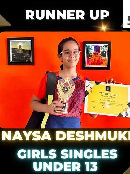 Naysa Deshmukh as the runner-up in the under 13 girls singles. Her passion and talent are evident every time she steps on the court.