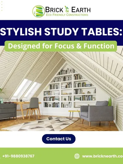 A dedicated study area is important for focus. This design concept shows an attic space converted into a home office, with a built-in bookshelf and a skylight for natural light. We can design and build custom study tables and workspaces for any room.