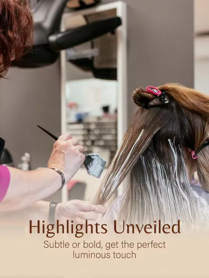 Highlights being unveiled. Whether you desire a subtle, luminous touch or a bold statement, our color experts masterfully paint each strand to achieve the perfect effect.