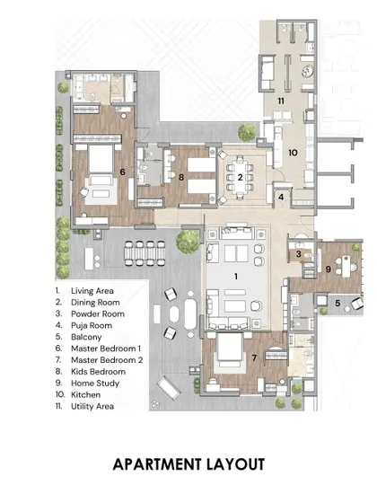 The apartment layout for the Max128 project. This blueprint is the foundational document that guides the entire design, showing the flow between the living area, dining room, bedrooms, and expansive balcony.