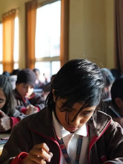 A close-up of a student's intense focus as she works through the problems.