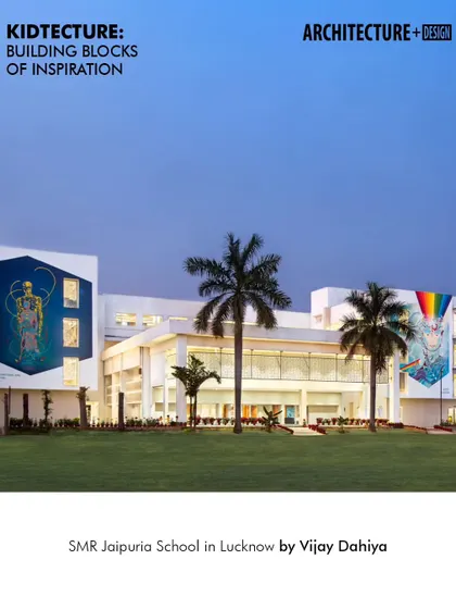 This cover feature for a 'Kidtecture' article showcases the school's exterior, emphasizing how our design transformed the 1992 structure into a dynamic learning environment.