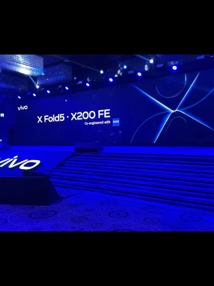 The sleek, blue-lit stage for the Vivo X200 FE and Fold 5 media launch. We provided end-to-end show running, from console and stage management to artist and trophy coordination.